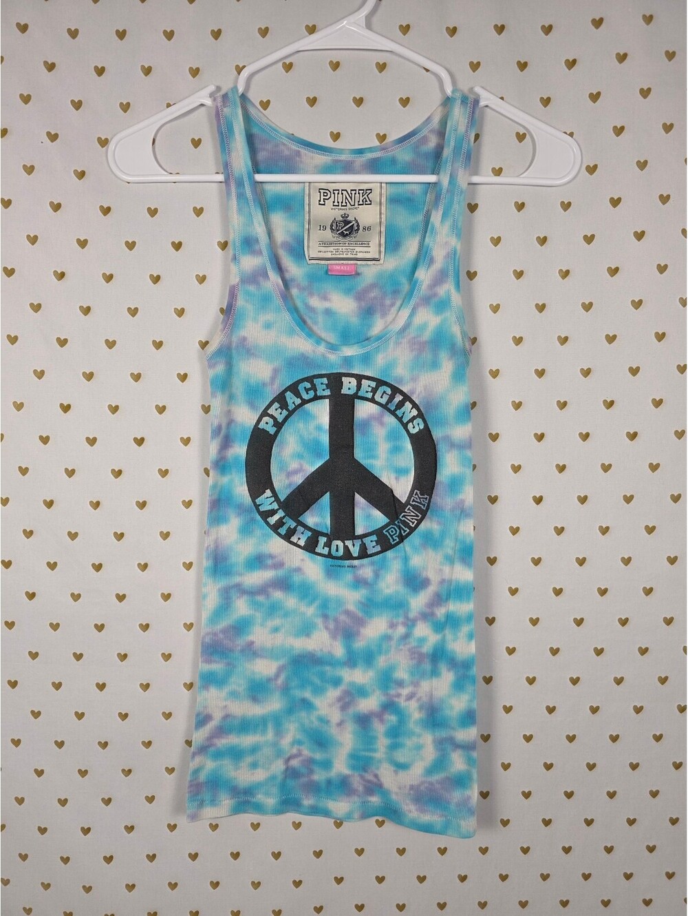 Victoria's Secret PINK Peace Begins With Love Tie Dye Tank Top Small